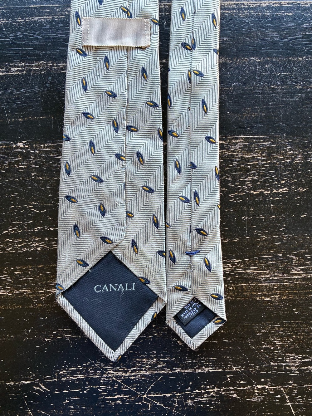 Canali Men's Light Gray Patterned Silk Tie - Blue & Gold Accents